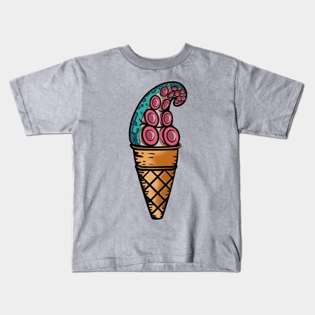 Tentacle octopus arm in ice cream cone. Kids T-Shirt by Quentin1984